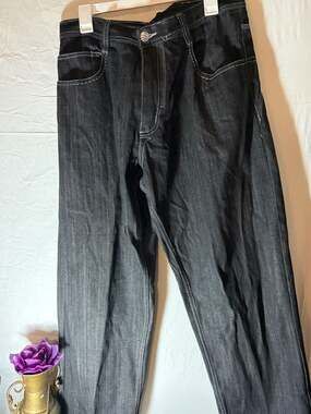 Evolution In Design Black Denim Baggy Wide Leg Jeans Size 34x33